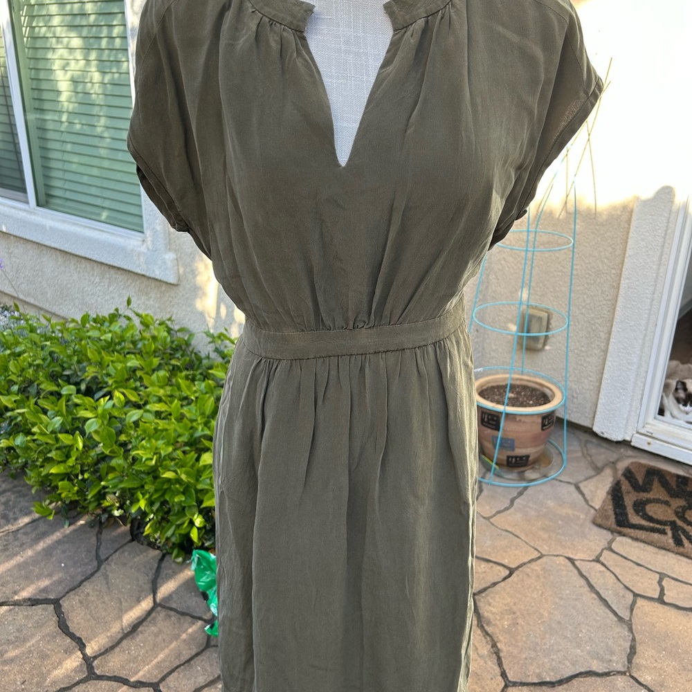 Elegant Olive Green Silk Dress